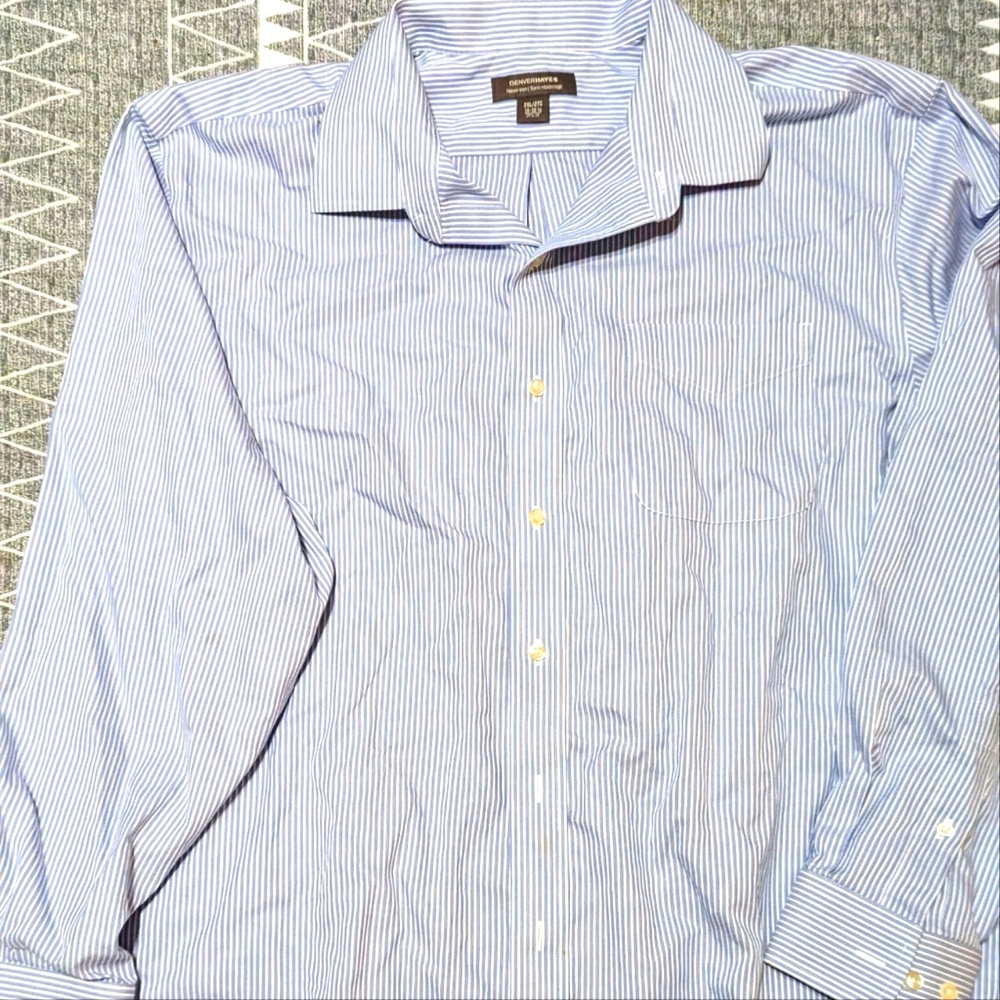 Denver Hayes, Never iron men's long sleeve button up, blue & white stripe, 2XL